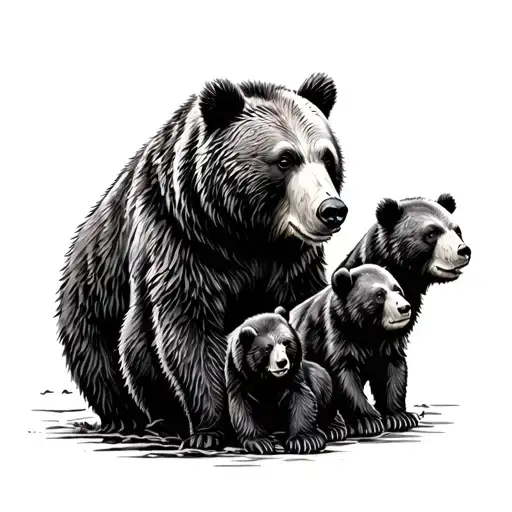 Bear With Three Cubs