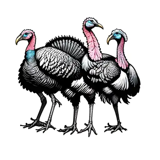 Three Walking Wild Turkeys Side By Side