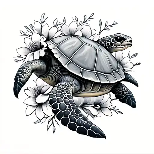 Sea Turtle With Flowers
