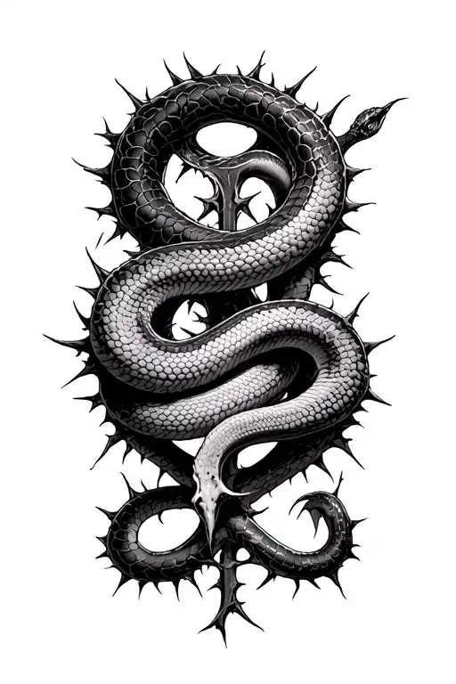 Dead Rotting Snake Wrapped Around A Chaos Symbol Made Of Thorny Brambles
