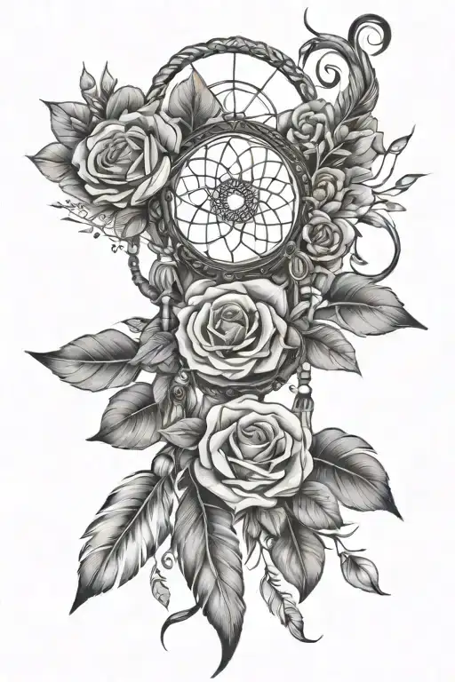 Dream Catcher With Snake And Roses Thigh