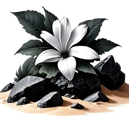 Michael Flower With A Terri Leaf In Sand With Rocks