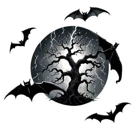 Poison Tree Lighting Storm Bats Flying Across