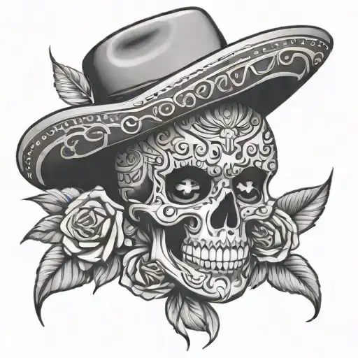Chicano Style Skull Mariachi Sobero