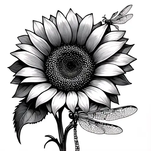 Sunflower And Dragonfly