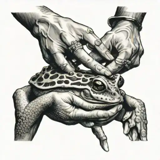 Human Hand Placing A Wedding Ring On A Frog Hand