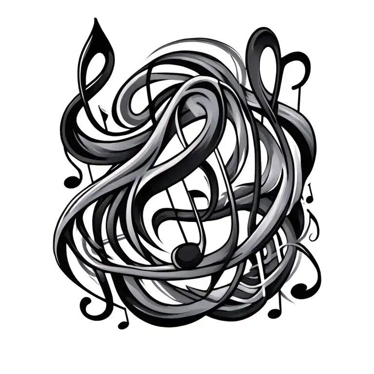 Music Notes Swirling Patterns Inspired Tattoo Depicting