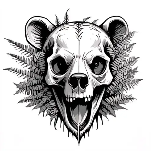 Bear Skull With Ferns Sprouting