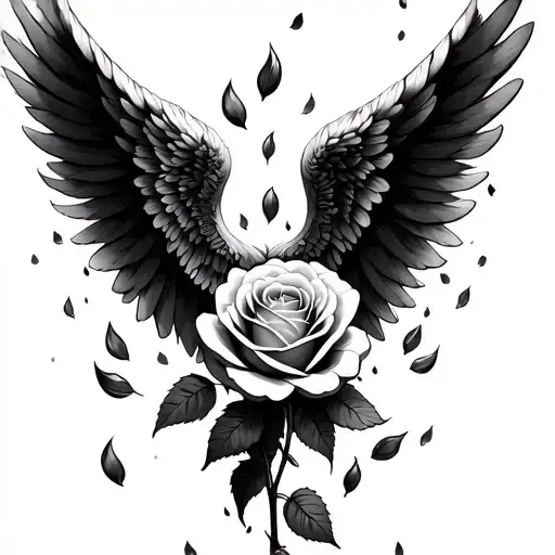 Rose With Petal Falling Turning Into Angel Wings