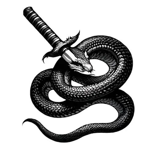 Katana And Snake Wrapped