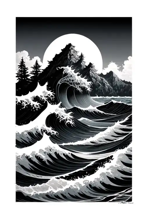 Ocean Waves Mountain Trees