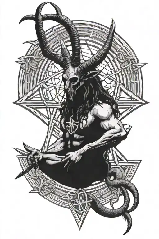 Baphomet With Pentagram In The Background Black