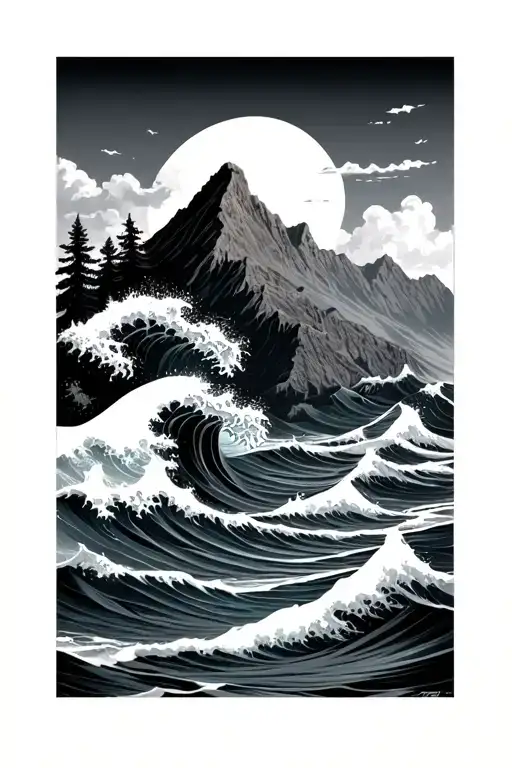 Ocean Waves Mountain Trees