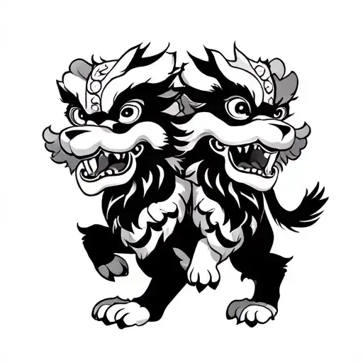 Lion Dancing Together One Of Them