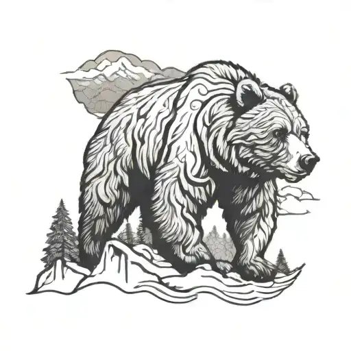 Outline Of A Grizzly Bear With The Teton Mountains Imbedded Inside The Outline