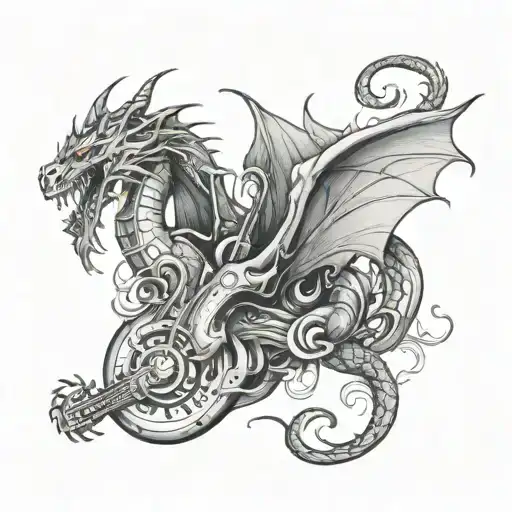 A Dragon Breathing Fire In The Shape Of Musical Instruments
