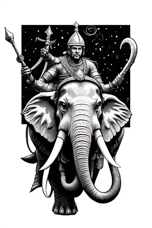 With A Warrior Wearing A Helmet Riding The Elephant