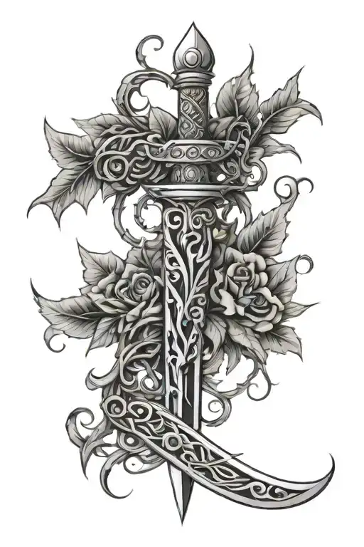 Tribal Dagger Covered With Vines Growing