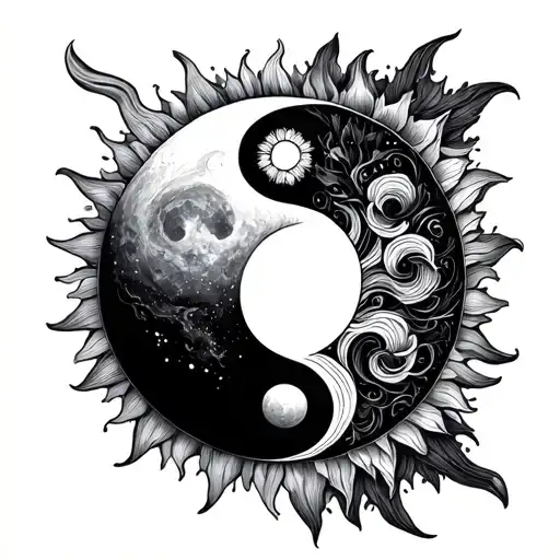 Yin Yang Sun Moon Merging Together Couple Embracing