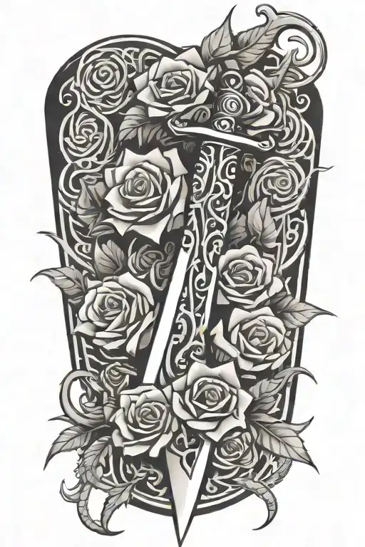 Tribal Dagger Covered In Thorns And Roses