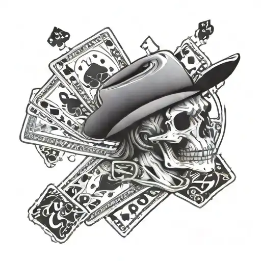 Dead Cowboy Holding Four Aces Poker Card And Gun In Other Hand