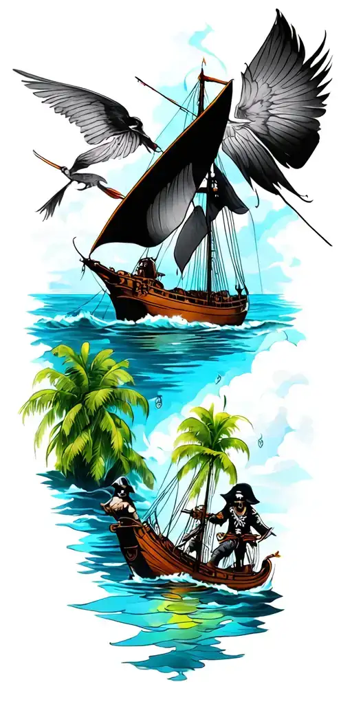 Full Sleeve With Pirates And A Lagoon