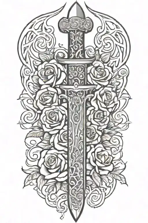 Tribal Dagger Covered With Vines And Roses Wrapped