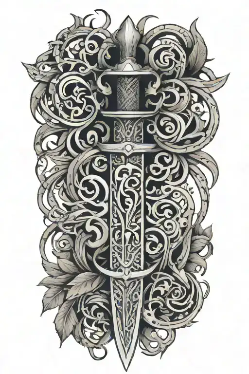 Tribal Dagger Covered With Vines And Wrapped Loosely