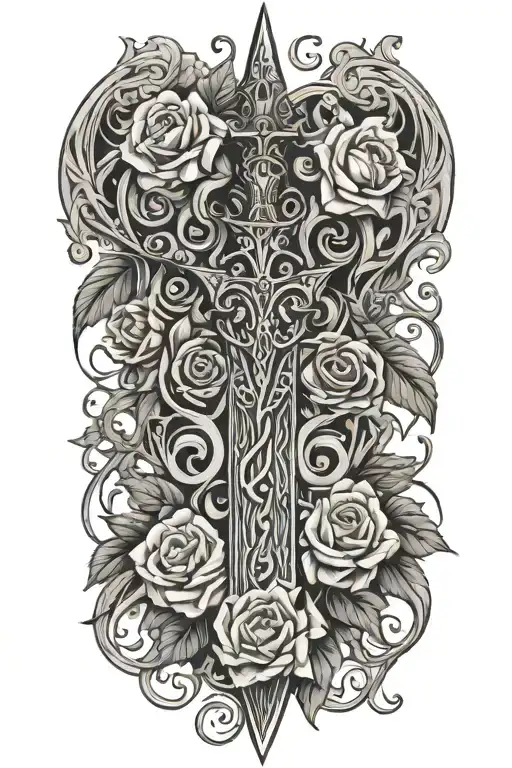 Tribal Dagger Covered With Vines And Roses And Wrapped Loosely