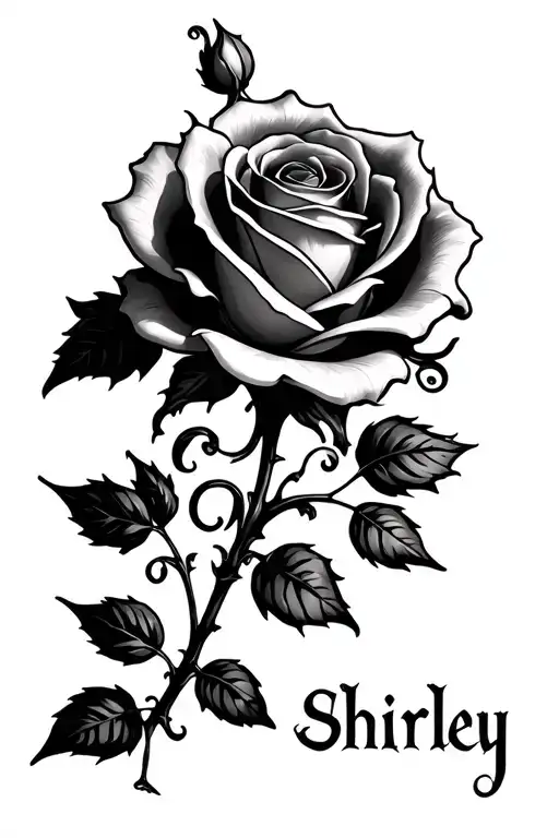 Rose With Vines Growing Spelling Out Shirley