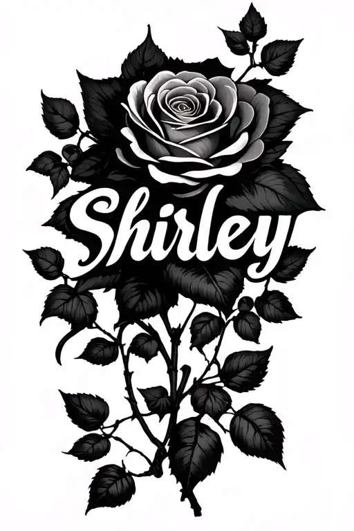 Rose With Vines Growing Spelling Out Shirley In The Vine