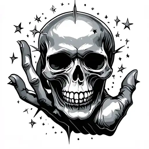 Skull Hand Tattoo With Stars Forming The Shape