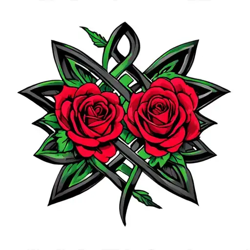 Green And Red Celtic Knot With Roses
