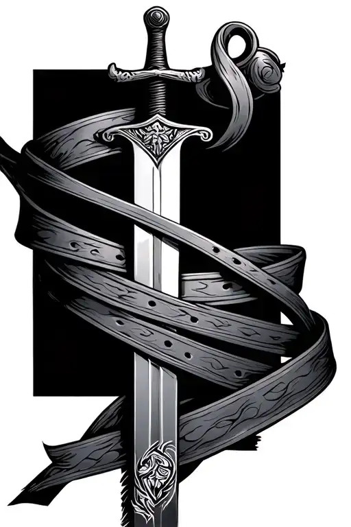 A Sword With A Jiujitsu Belt Wrapped Around The Blade