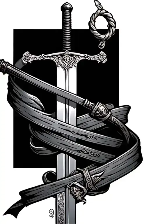 A Sword With A Jiujitsu Belt Wrapped Around The Blade With A Rode On The End Of The Blade