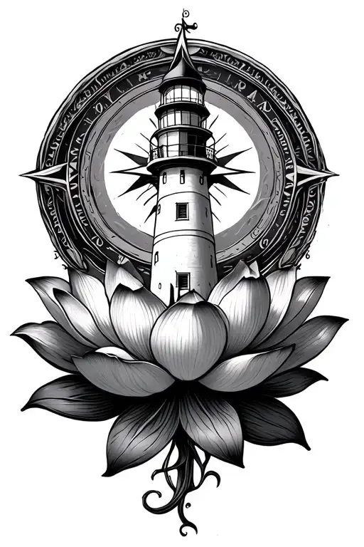 Compass Lighthouse Lotus Flower