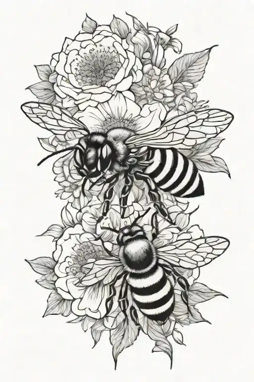 Flowers Surrounded By Bee Flying