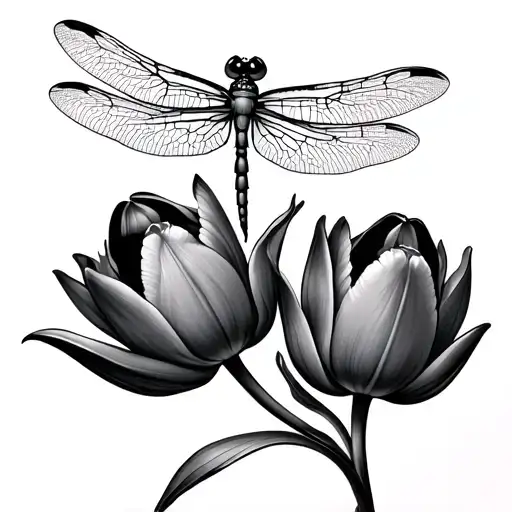 2D Dragonfly And A Couple Tulips