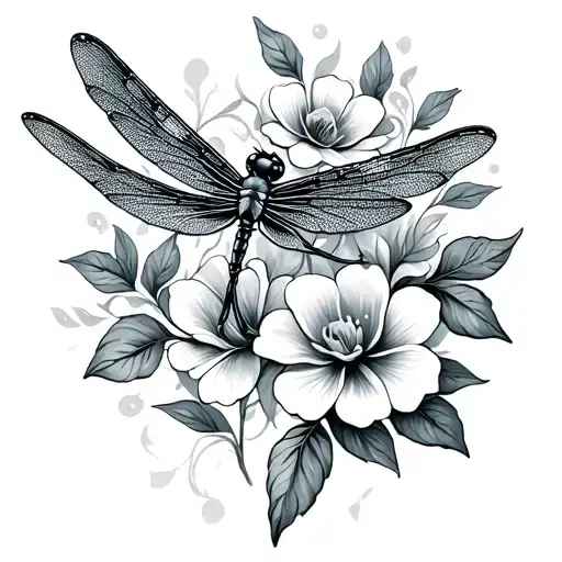 Dragonfly And Flowers Intertwined