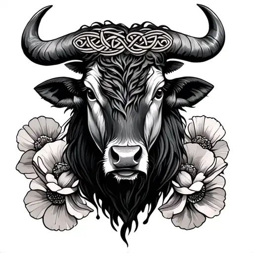 Celtic Taurus Bull With Poppy Flower