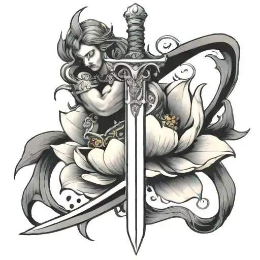 St Michael's Sword With A Lotus Flower Blooming