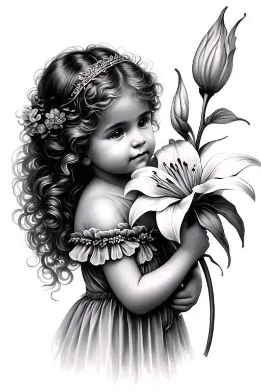 Child Fairy Holding A Lily American Traditional