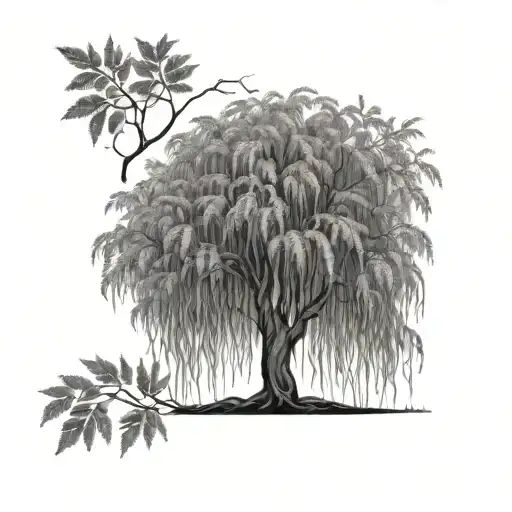 Willow Tree With Names Blending Into The Leaves Growing