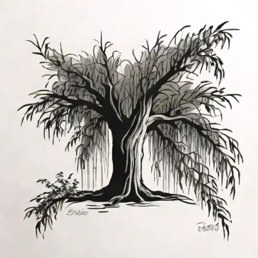 Willow Tree With Names Blended Into The Leaves Growing