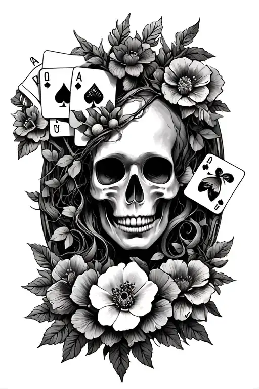 Insuline Vile With Playings Cards And Flower Vine