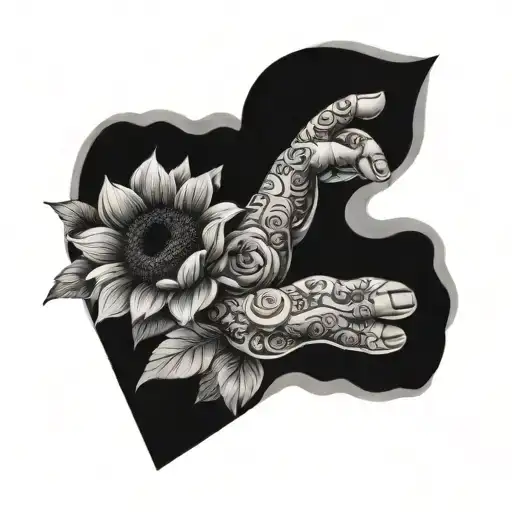 I Love You Hand Gesture Decorated With Roses And Sunflowers