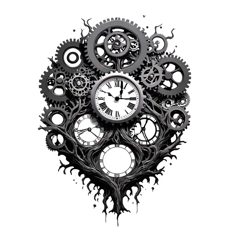 Exsposed Gears Clock Surround By Tree Of Life