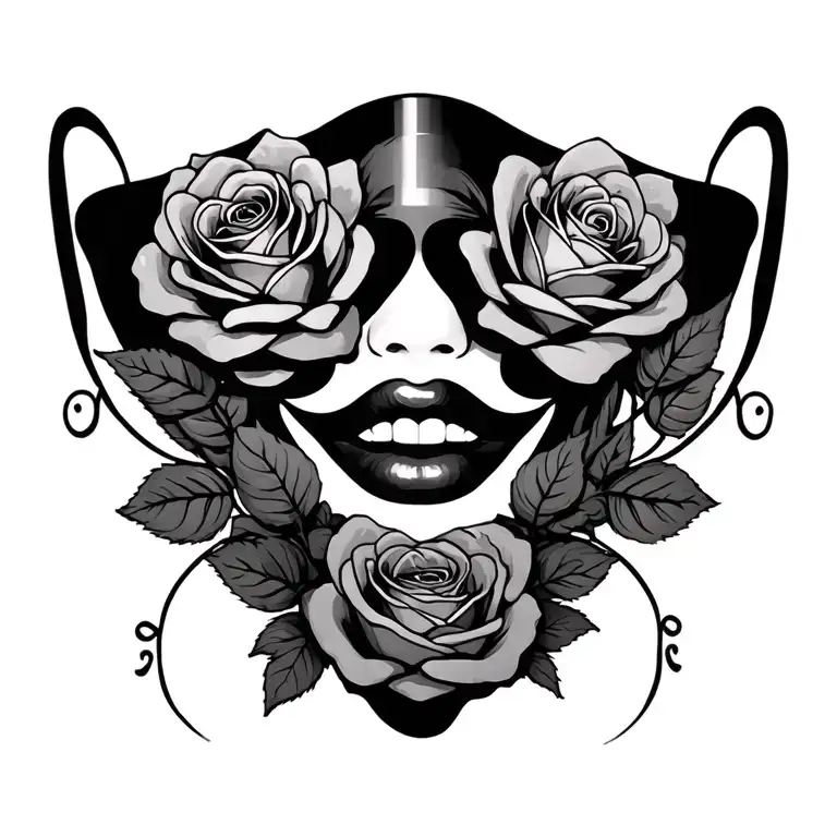 Feminine Laugh Now Cry Later Mask With Roses Intertwined