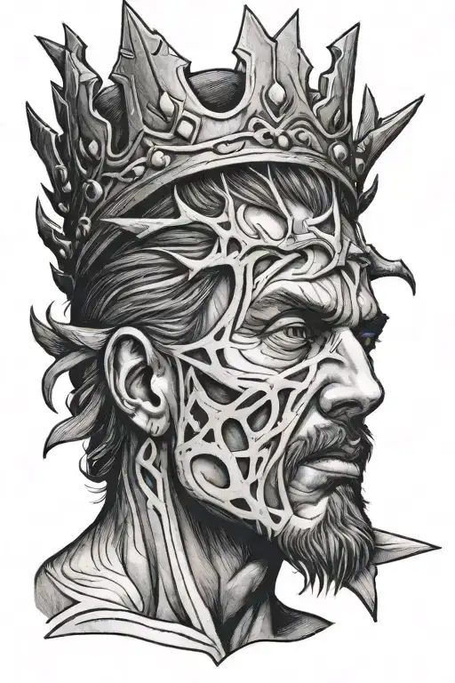 Jesud Torso And Head With Striped Hair And Crown Of Thorns