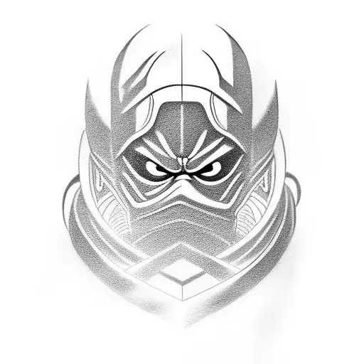A Black And Grey Tattoo Of The Ninjago Logo With Intricate Shading